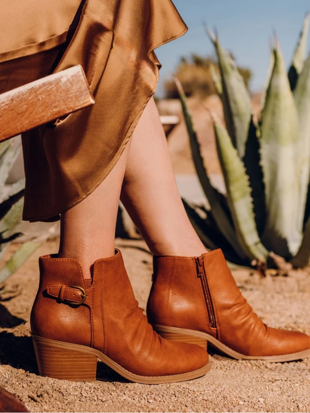 BareTraps Cognac Brown Leather Ankle Booties with Side Buckle
